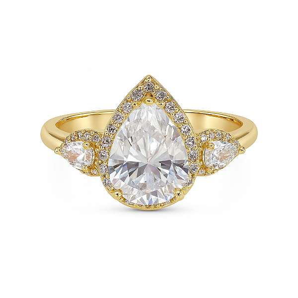 Anel gota pedra cristal transparente luxo banhada a ouro 18k dourado pedra com 1cm de espessura