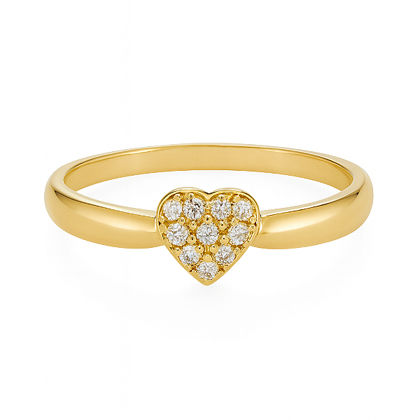 Anel chuveiro coração com zircônia cristal transparente banhado a ouro 18k dourado