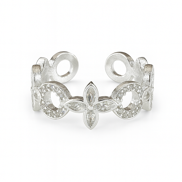 Anel regulável flor trevo banhado a prata