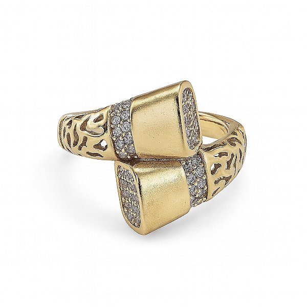 Anel grosso luxo pedra cristal transparente design moderno banhado a ouro 18k dourado