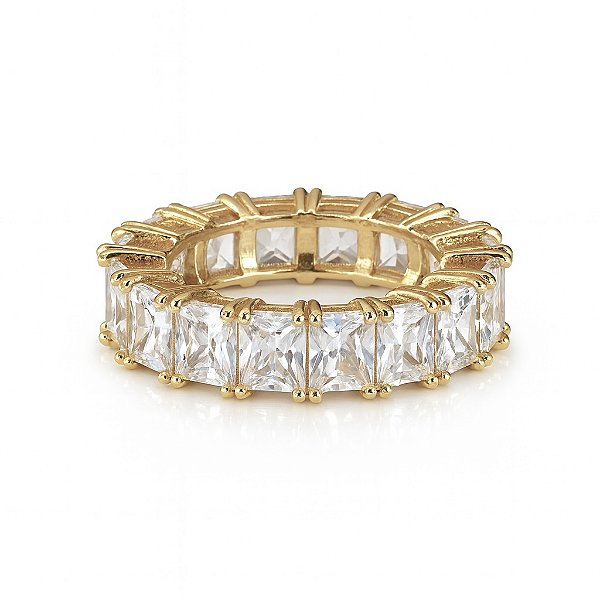 Anel aparador todo cravejado em zircônia cristal transparente banhado a ouro 18k dourado