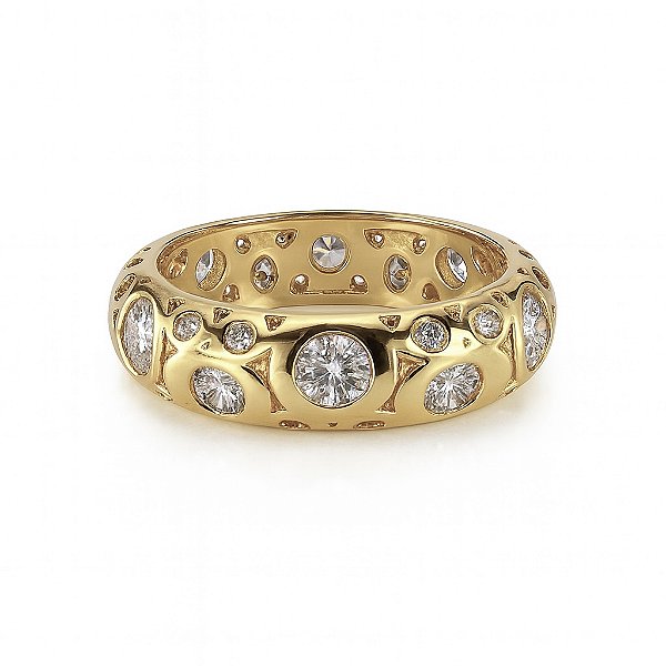 Anel orgânico com pontos de luz zircônia cristal transparente banhado a ouro 18k dourado