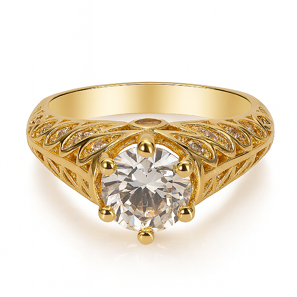 Anel solitário formatura pedra zircônia cristal transparente banhado a ouro 18k dourado