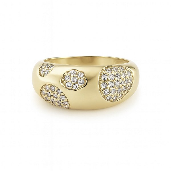 Anel grosso liso orgânico com detalhes em pedra zircônia cristal transparente banhado a ouro 18k amarelo