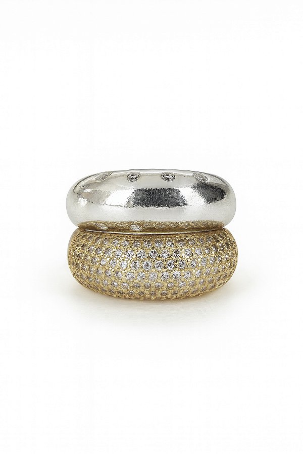 Anel 2 em 1 com dois banhos ouro 18k e prata