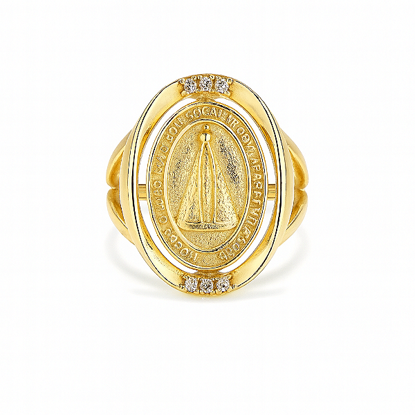 Anel medalha de Nossa Senhora Aparecida quem gira banhada a ouro 18k amarelo