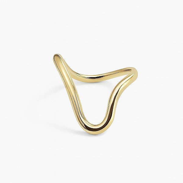 Anel orgânico desconstruído fino liso banhado a ouro 18k amarelo