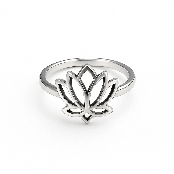 Anel flor de lótus vazado liso sem pedras prata 925
