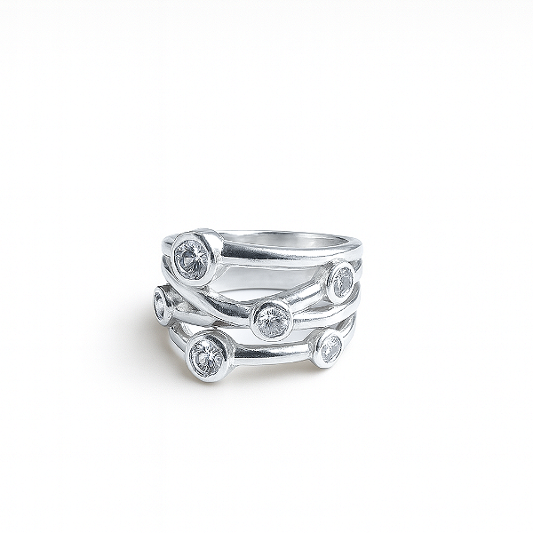 Anel 4 voltas com pontos de luz na zircônia cristal transparente prata 925