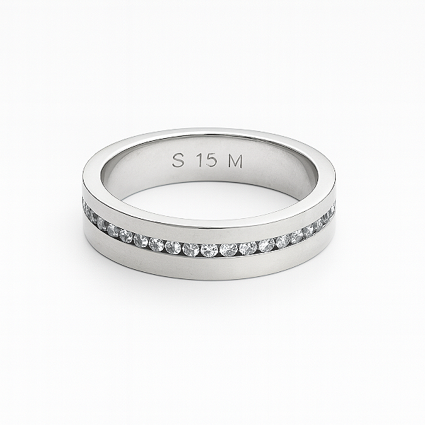 Aliança de compromisso cravejada em volta zircônia cristal transparente prata 925