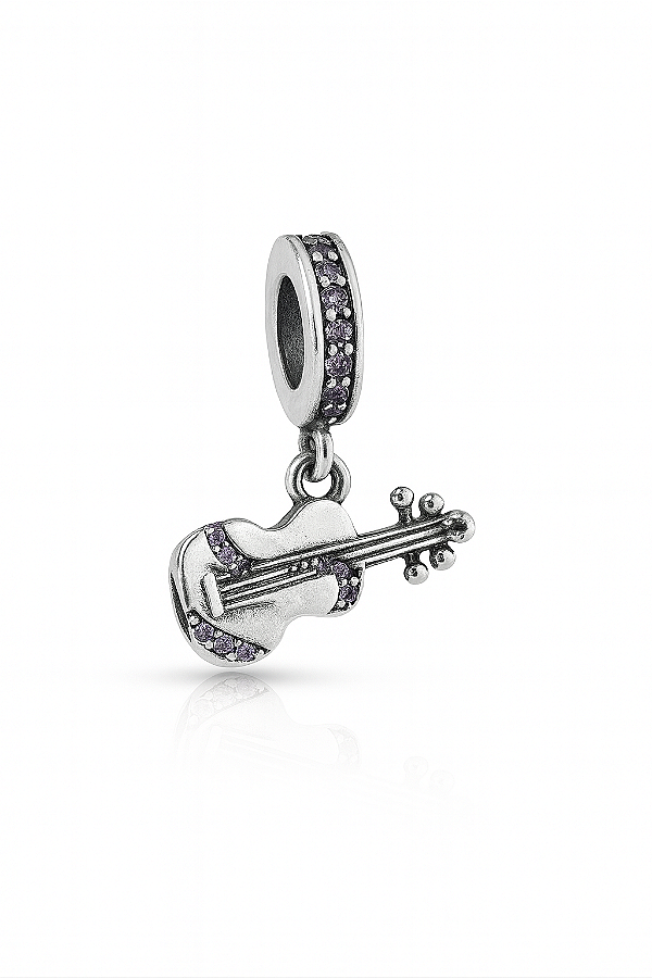 Berloque violino com zircônia cristal prata 925