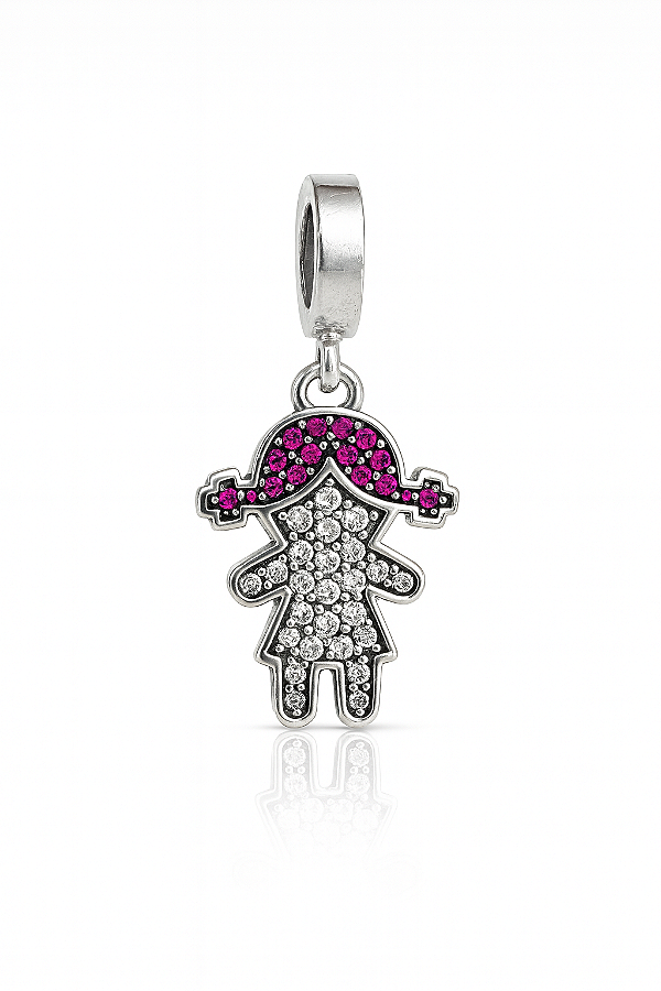 Berloque menina filha cravejada em zircônia cristal prata 925