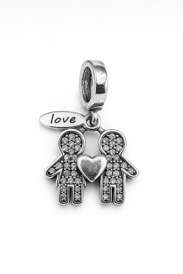 Colar casal de filhos menino e menina cravejado em zircônia cristal prata 925