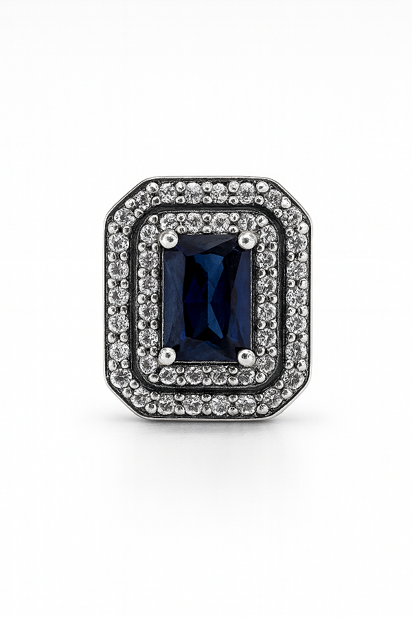 Berloque luxo retângulo todo cravejado com cristal no meio prata 925