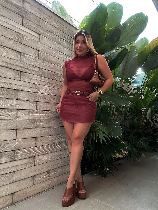 Saia Sarja Basic Vermelho Bordô Animale Jeans