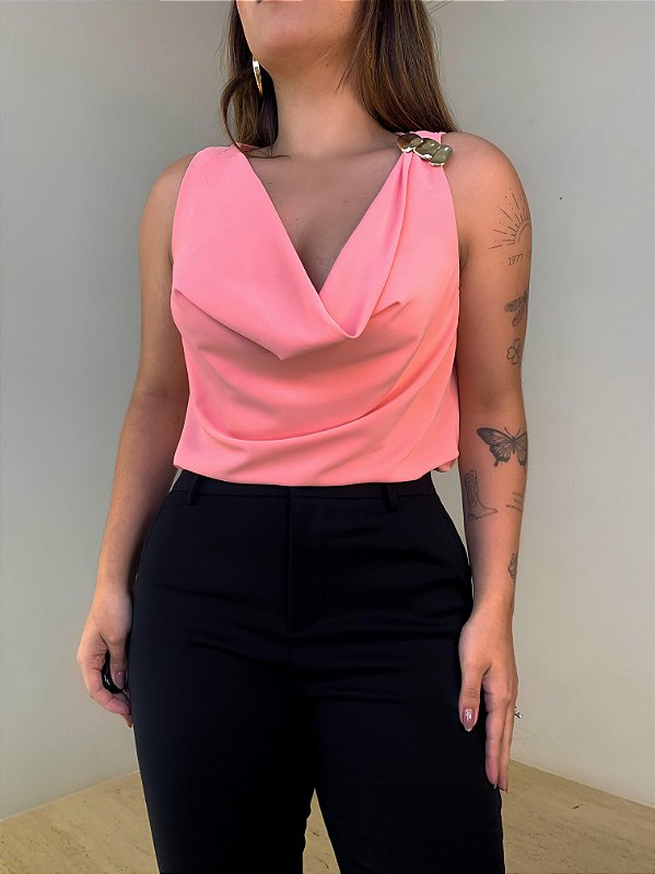 Blusa Decote Degagê Rafaela Rosa Pêssego