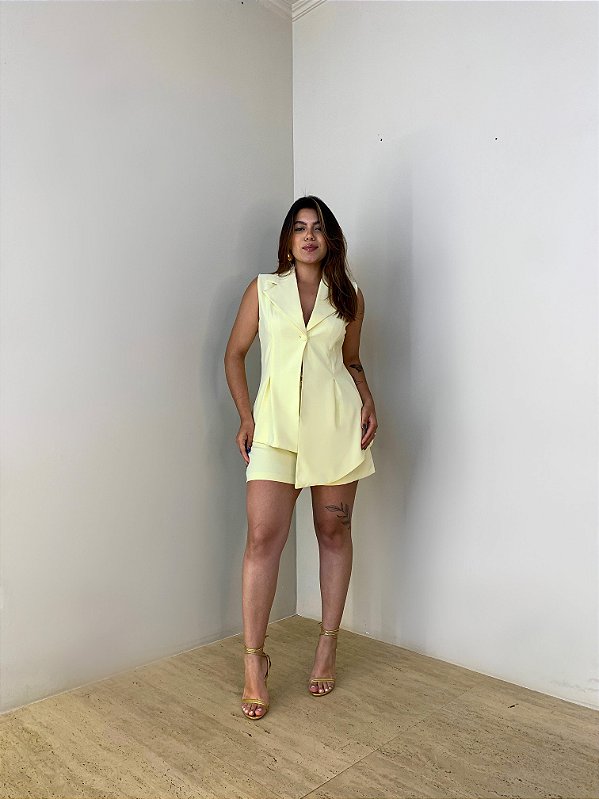 Conjunto Alfaiataria Valéria Amarelo Manteiga