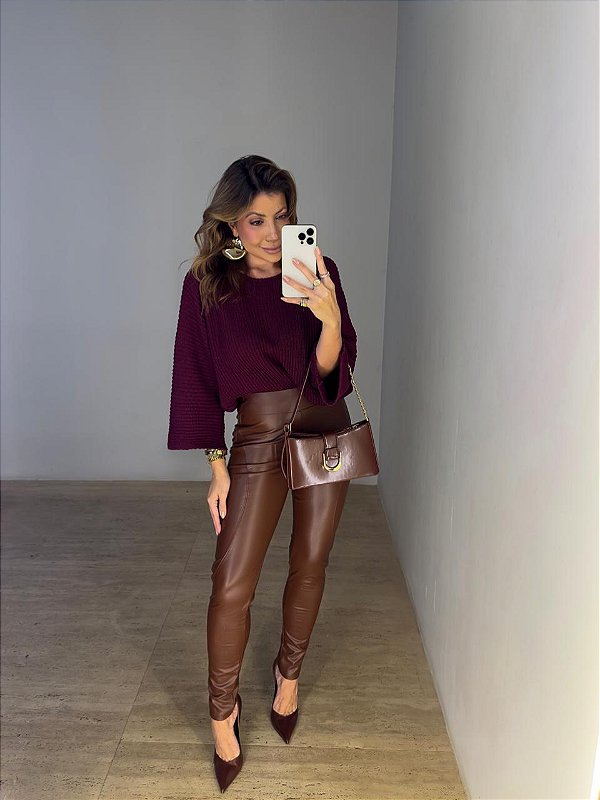 Calça Courino Romina Marrom Claro