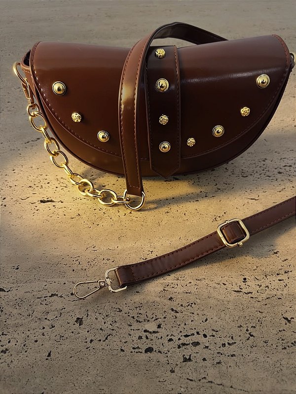 Bolsa Courino Meia-Lua Marrom Escuro