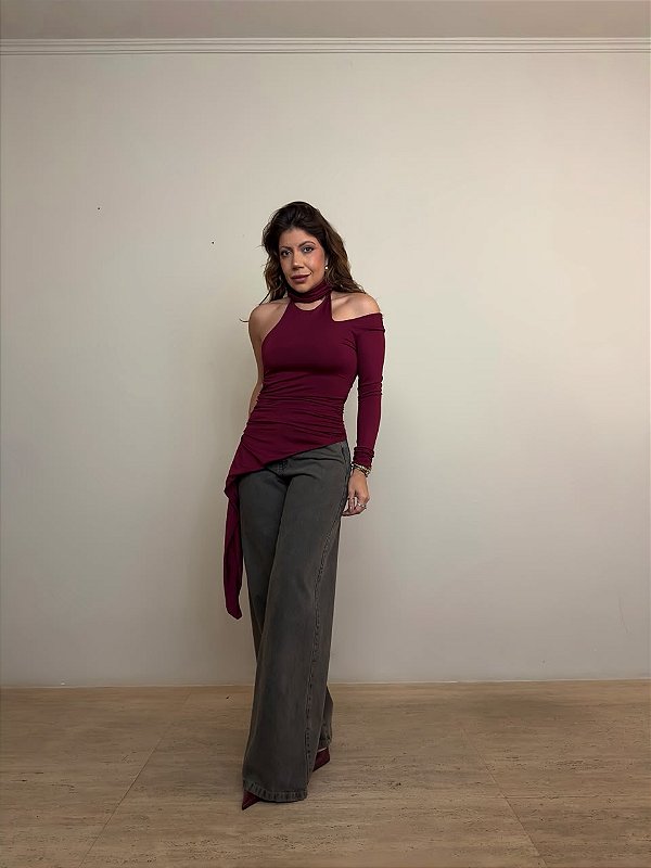 Calça Jeans Wide Leg Dirty Wash Leonor