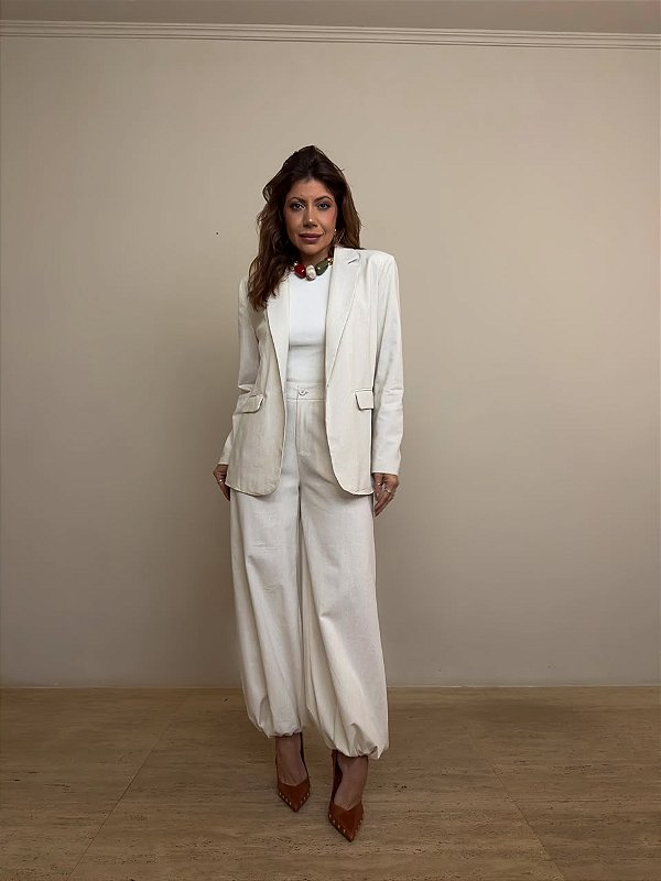 Maxi Blazer Linho Venettia Bege Cru