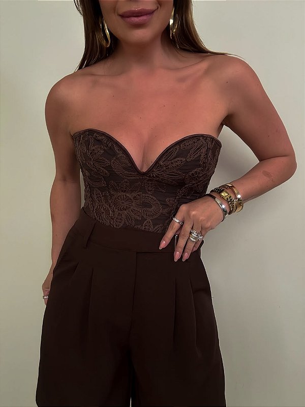 Corselet Bordado Costanza Marrom
