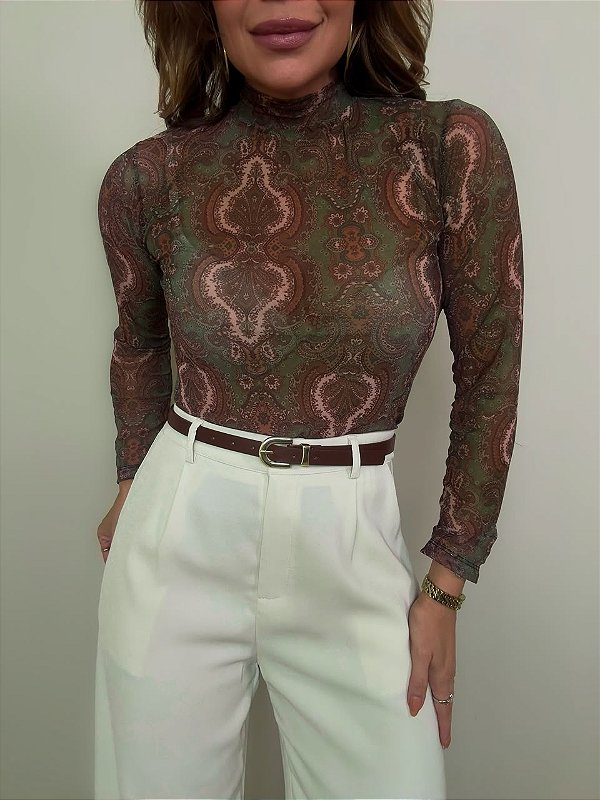 Blusa Tule Estampada Ginevra Verde