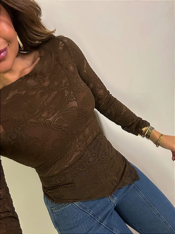 Blusa Renda Assimétrica Francesca Marrom