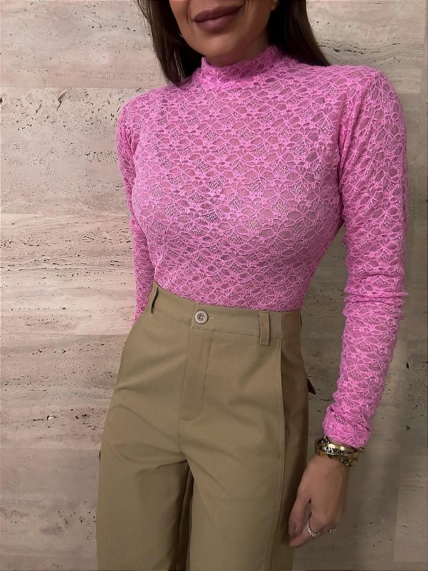 Blusa Renda Leonor Rosa Chiclete