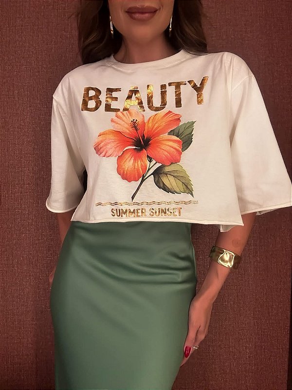 T-shirt Cropped Flor Louise Off White