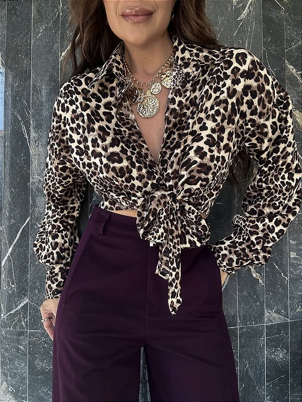 Camisa Cropped Amarração Zoe Animal Print