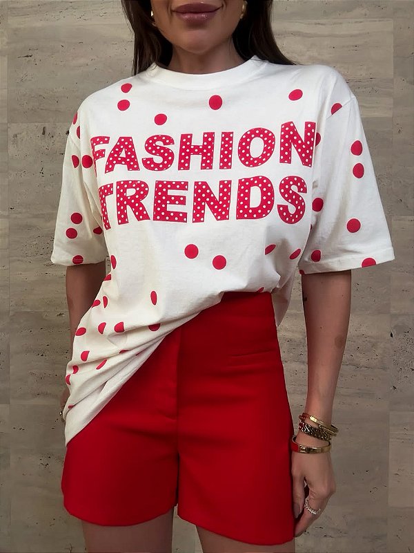 Maxi T-shirt Poá Off White/Vermelho