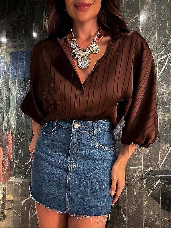 Camisa Cetim Claire Marrom