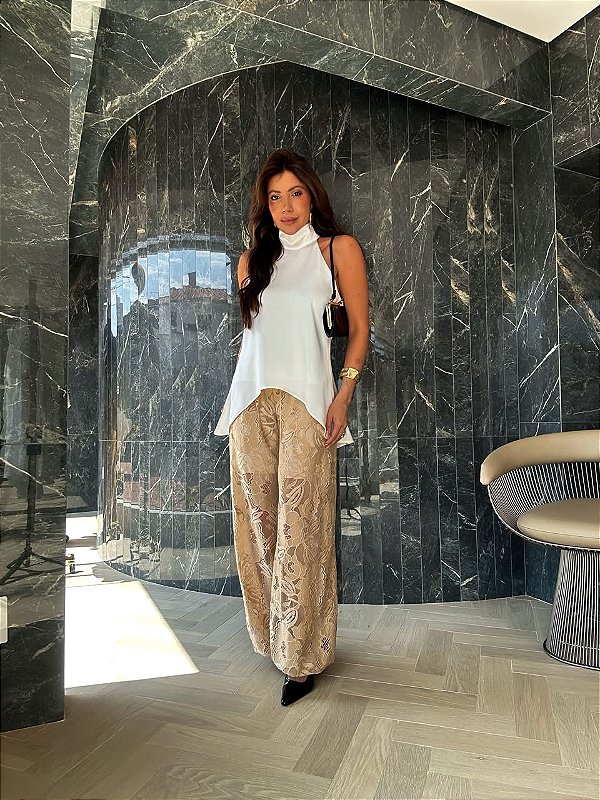 Calça Renda Celine Bege