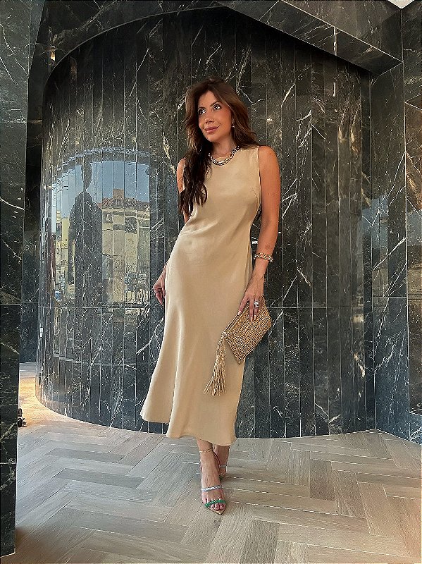 Vestido Midi Olívia Bege