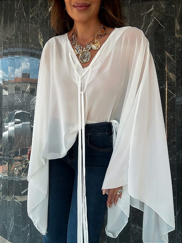 Blusa Bata Transparência Francesca Branca