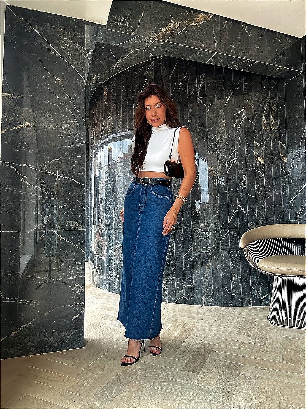 Saia Midi Jeans Escuro Victoria