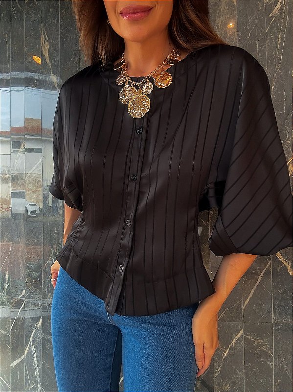 Camisa Cetim Claire Preta