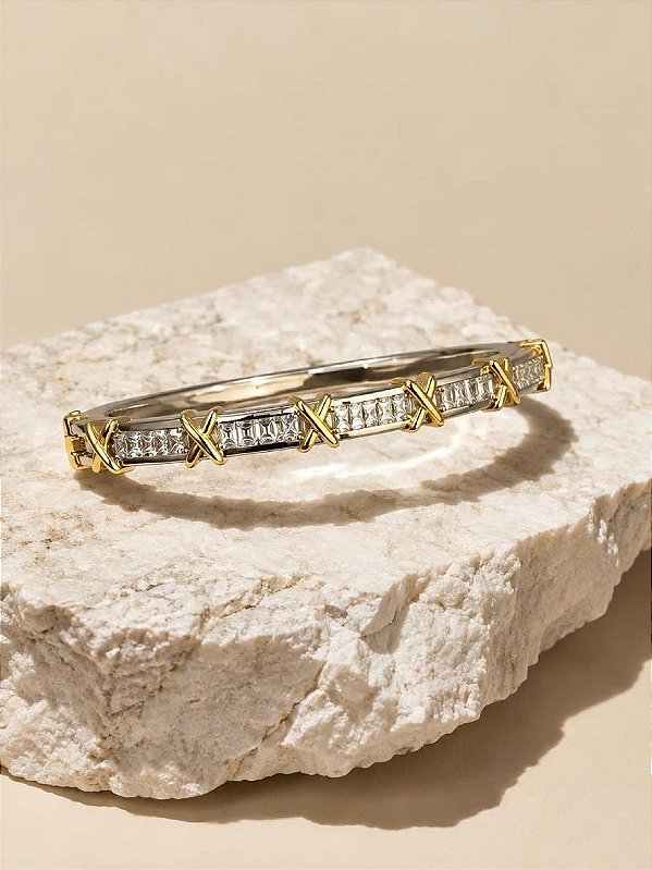 Bracelete Prata Com Dourado