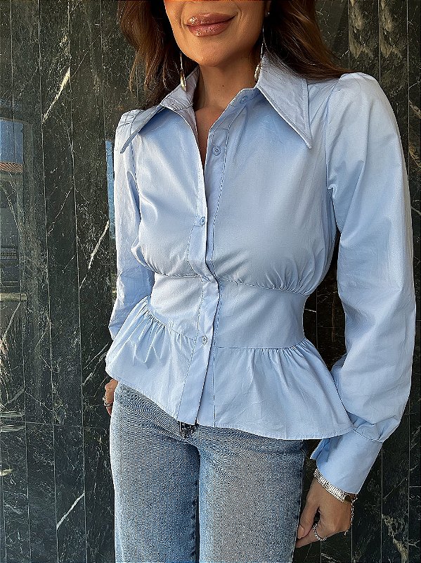 Camisa Peplum Azul Claro