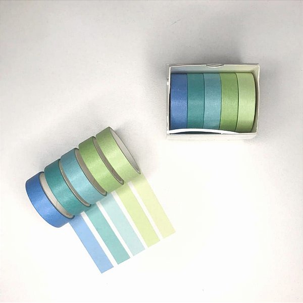 WASHI TAPE AZUL E VERDE - C/5 ROLINHOS