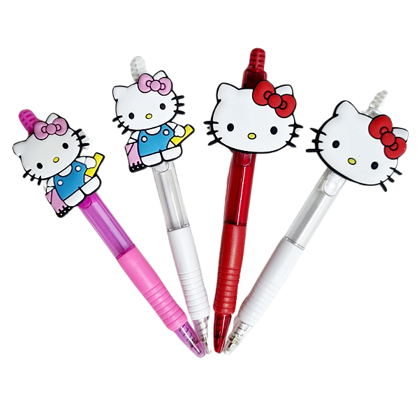 KIT C/12 CANETA ESFEROGRÁFICA COLOR C/ APLIQUE EMBORRACHADO HELLO KITTY