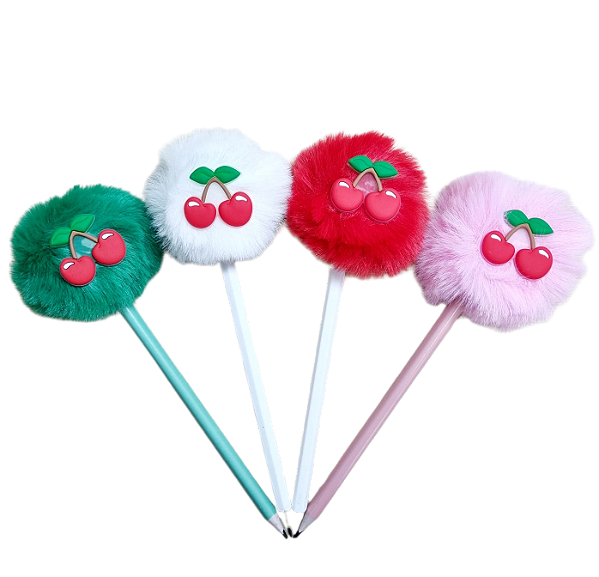 KIT C/12 LÁPIS POMPOM CEREJINHAS