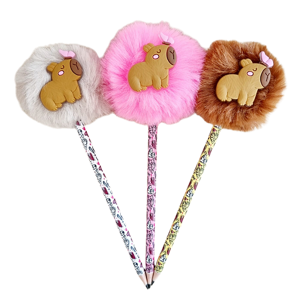 KIT C/12 LÁPIS POMPOM CAPIVARA