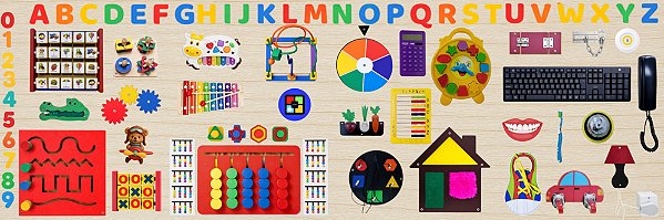 PAINEL DE ATIVIDADES SENSORIAIS MONTESSORI GIGANTE 2,40x80