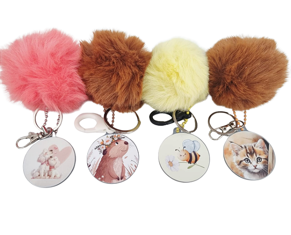 KIT C/10 CHAVEIRO POMPOM C/ ESPELHO