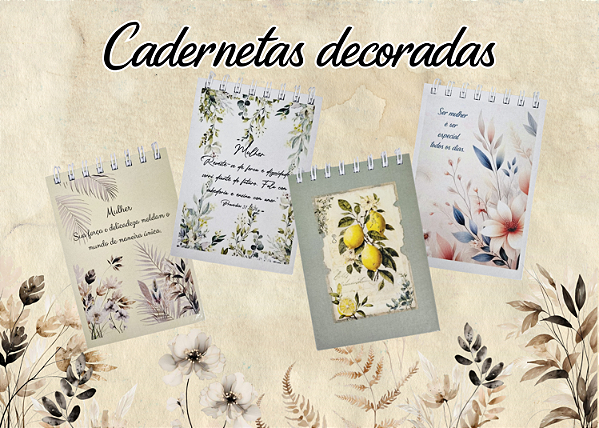 KIT C/16 CADERNETAS DECORADAS CAPA DURA SEM PAUTA