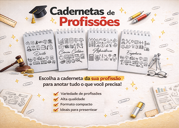 KIT C/16 CADERNETAS DE PROFISSÕES CAPA DURA SEM PAUTA