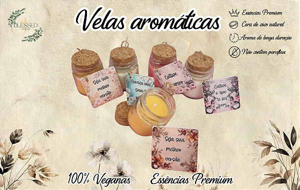 KIT C/ 15 MINI VELA AROMÁTICA VINTAGE 100%VEGANAS