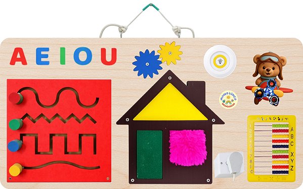 PAINEL DE ATIVIDADES SENSORIAIS MONTESSORI PORTÁTIL LINHAS VAZADAS 80x40